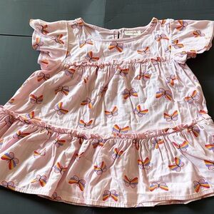 Girls' Printed Tiered Short Sleeve Woven Top Light Pink